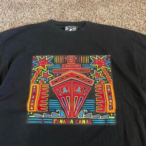 Panama Canal Abstract Art T-Shirt Black XXL Vintage Colorful Nature Tee